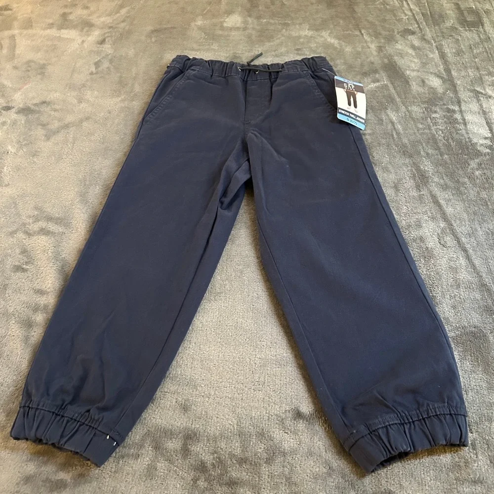 GAP Kids Stretch Twill Jogger Pants Elastic Waist Navy Blue Youth Small (6/7)